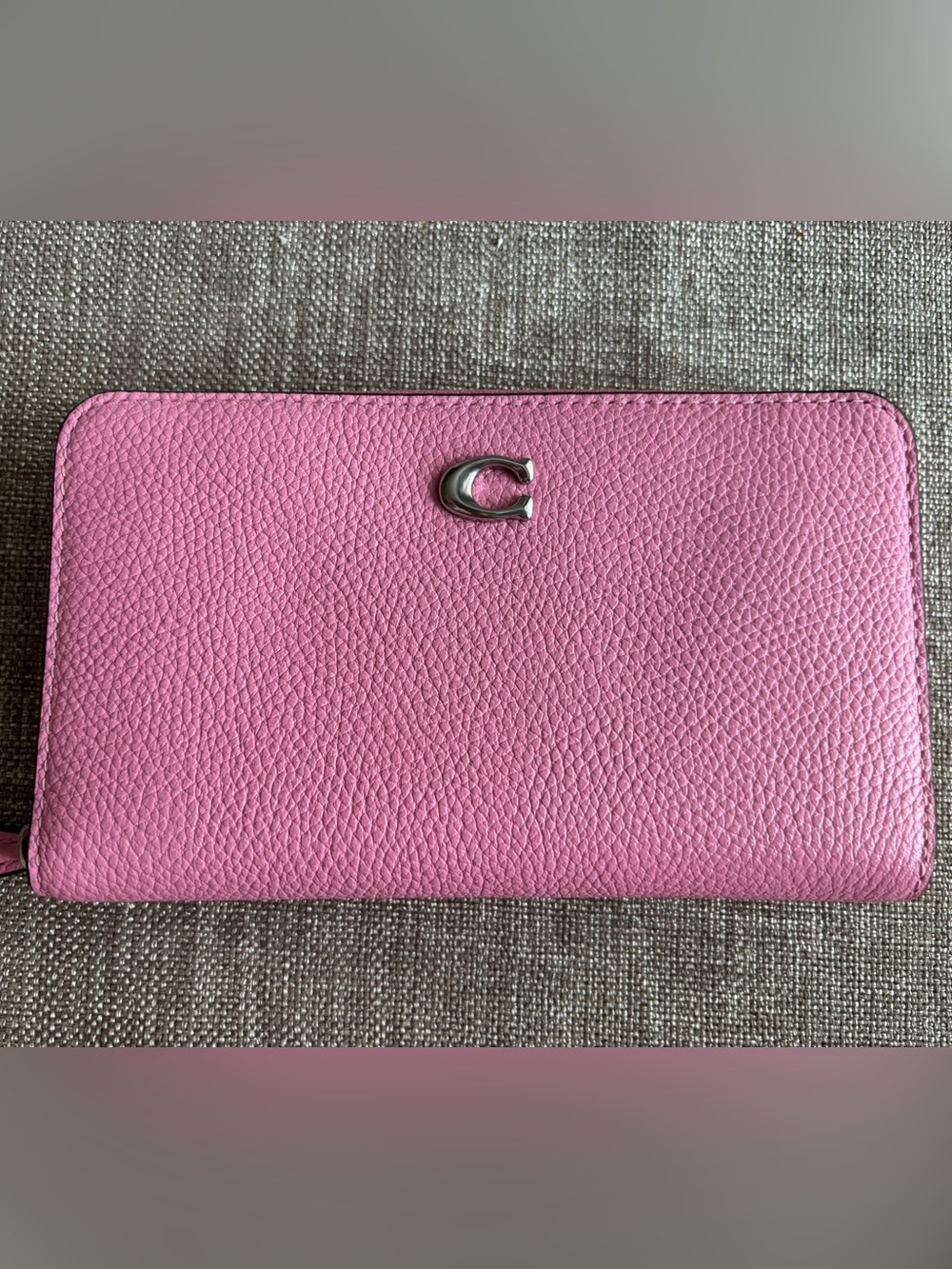 Coach Medium Size Pink Pebbled Leather Continental Wallet with Silver 'C' Emblem